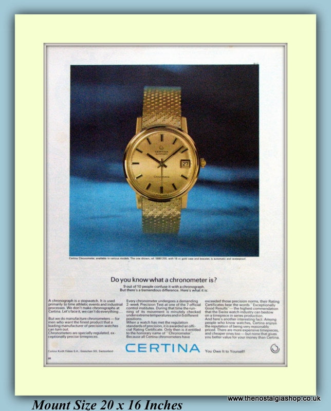 Certina Chronometer Watch Original Advert 1966 (ref AD9382)