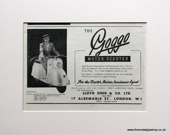 Goggo Motor Scooter. 1951 Original advert (ref AD1571)