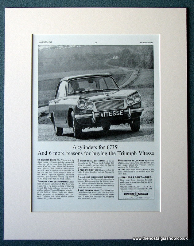 Triumph Vitesse 1596cc 1963 Original Advert (ref AD1243)