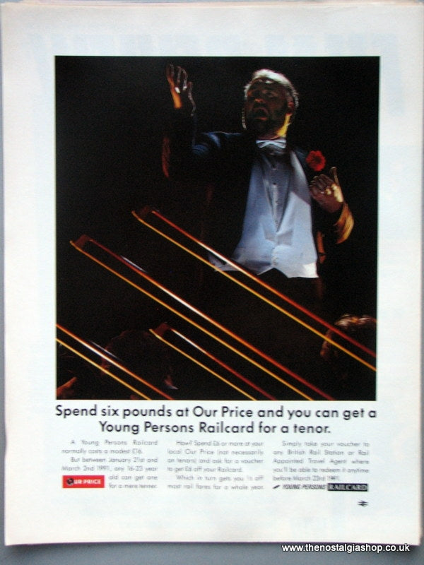 Young Persons Railcard Ourprice Original Advert 1991 (ref AD6562)