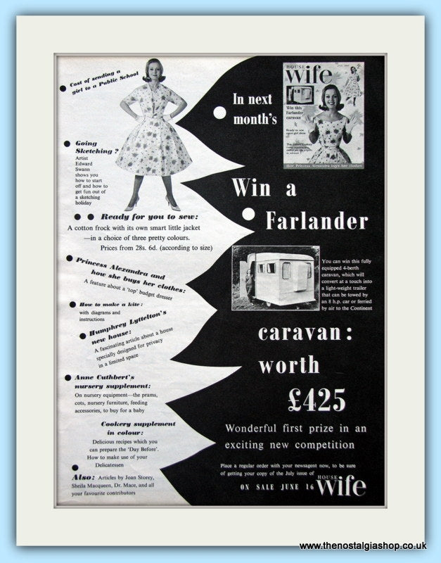 Housewife Magazine Win A Farlander Caravan Original Advert 1960 (ref AD6364)