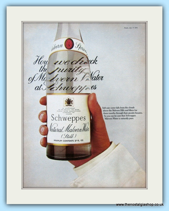 Schweppes Malvern Water Set Of 2 Original Adverts 1974 (ref AD4982)