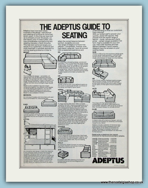 Adeptus Guide To Seating Original Advert 1978 (ref AD2432)
