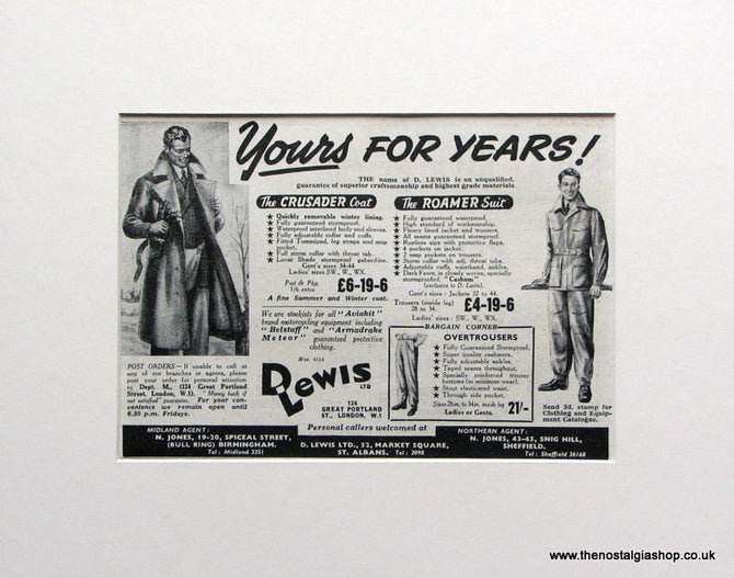 Crusader Coat and Roamer Suit 1953 Original Advert (ref AD1581)
