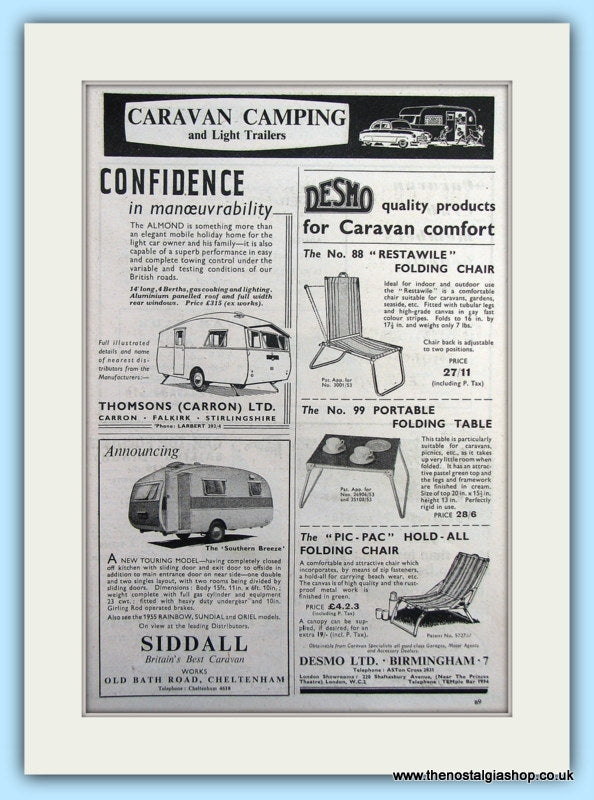 Folding Table & Chairs Desmo & Touring Caravans Original Advert 1955 (ref AD6333)