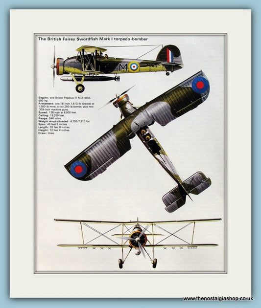 British Fairey Swordfish Mark I Torpedo-Bomber. Print (ref PR530)