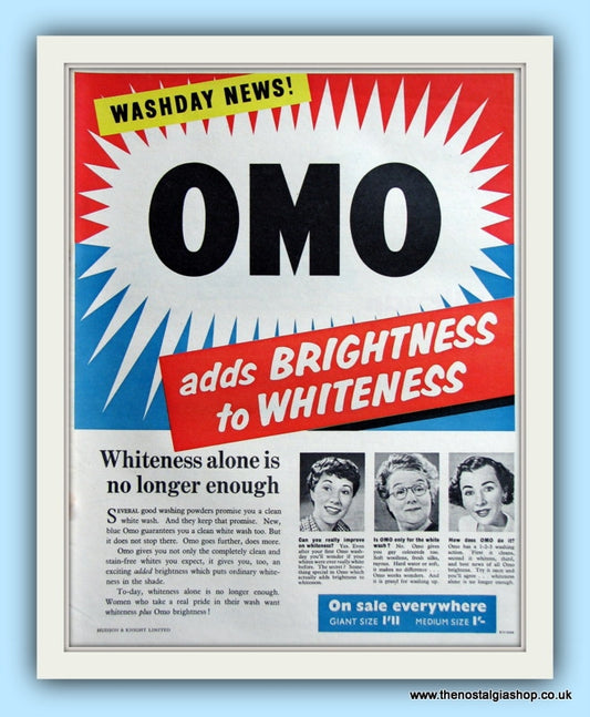 OMO Washing Powder. Original Advert 1954 (ref AD8030)