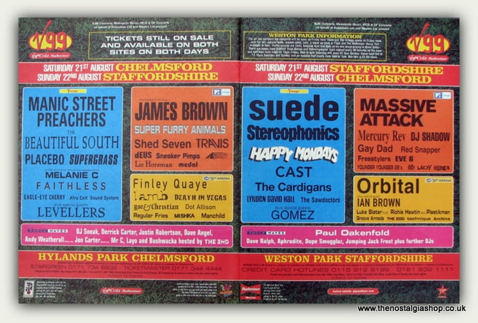 V99 Festival Original Advert 1999. Manics, Suede, James Brown. (ref AD9045)