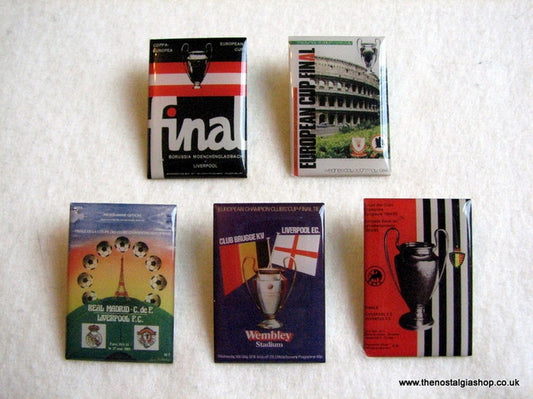 Liverpool European Cup Final Programme Badges. Set of 5