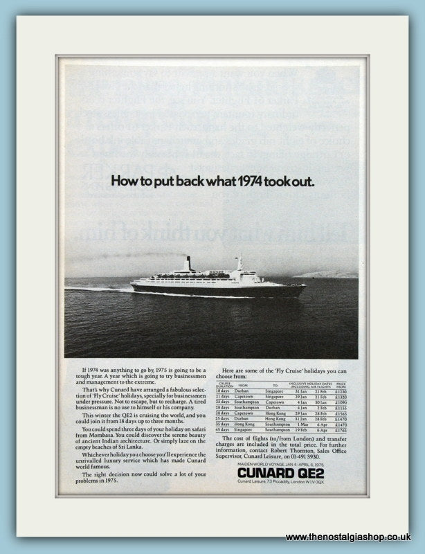 Cunard QE2 Original Advert 1974 (ref AD2279)
