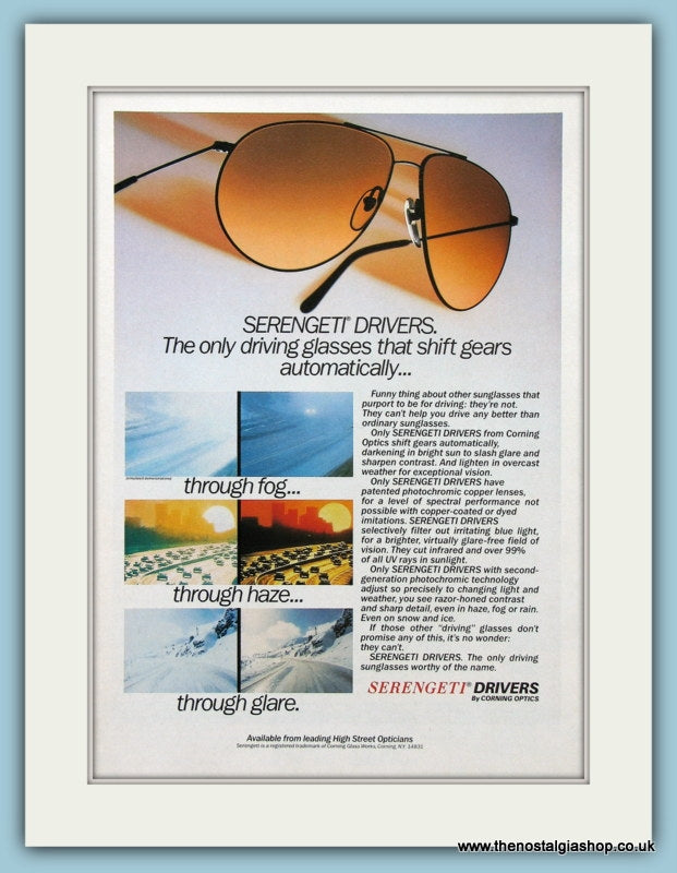 Serengeti Drivers Sunglasses Original Advert 1990 (ref AD2243)