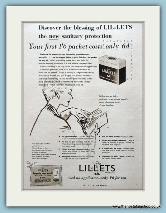 Lil-lets Tampons Original Advert 1955 (ref AD4553)