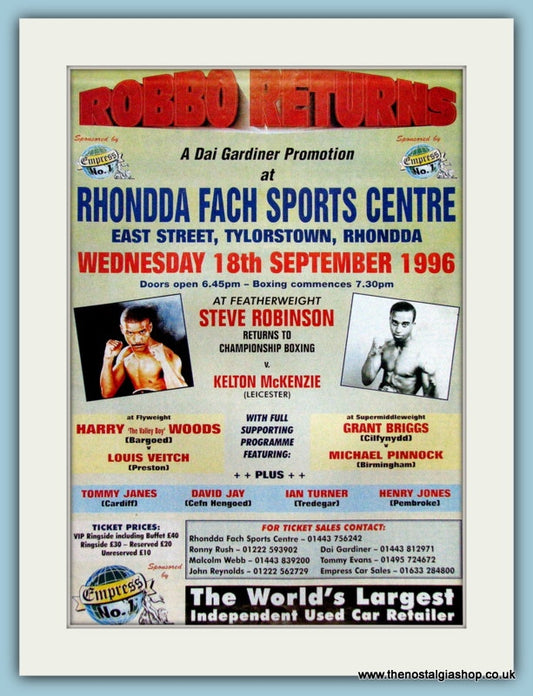 Steve Robinson v Kelton McKenzie.1996 Original Advert (ref AD4392)