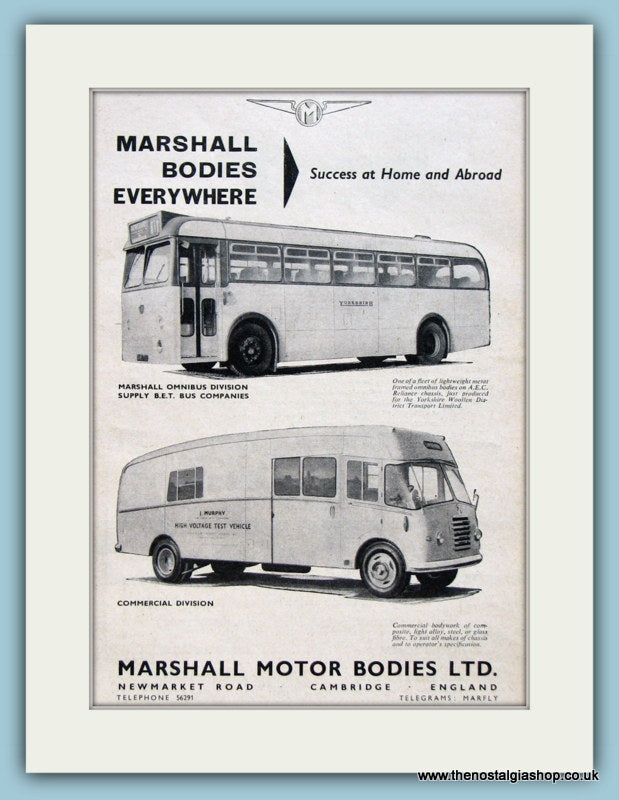 Marshall Motor Bodies  Original Advert 1962 (ref AD2964)