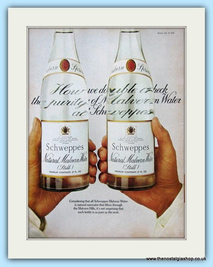 Schweppes Malvern Water Set Of 2 Original Adverts 1974 (ref AD4982)