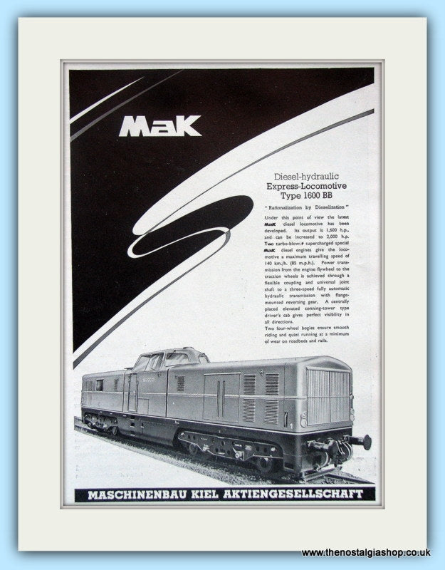 Mak  Diesel Locomotive 1600 BB Original Advert 1955 (ref AD6469)