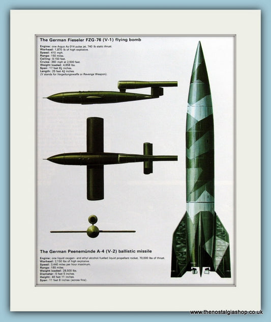 German Fieseler FZG-76 (V-1) Flying Bomb. Print (ref PR453)