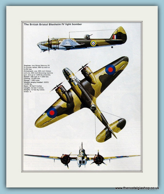 British Bristol Blenheim IV Light Bomber. Print (ref PR531)