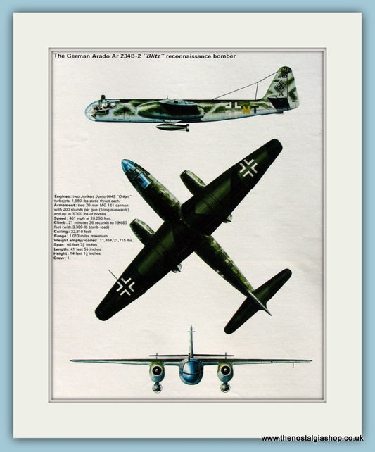 German Arado Ar 234B-2 "Blitz" Reconnaissance Bomber Print (ref PR509)