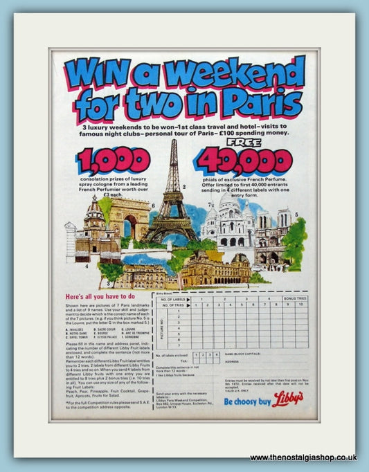 Libby's Paris Competition 1970 Original Advert (ref AD4538)