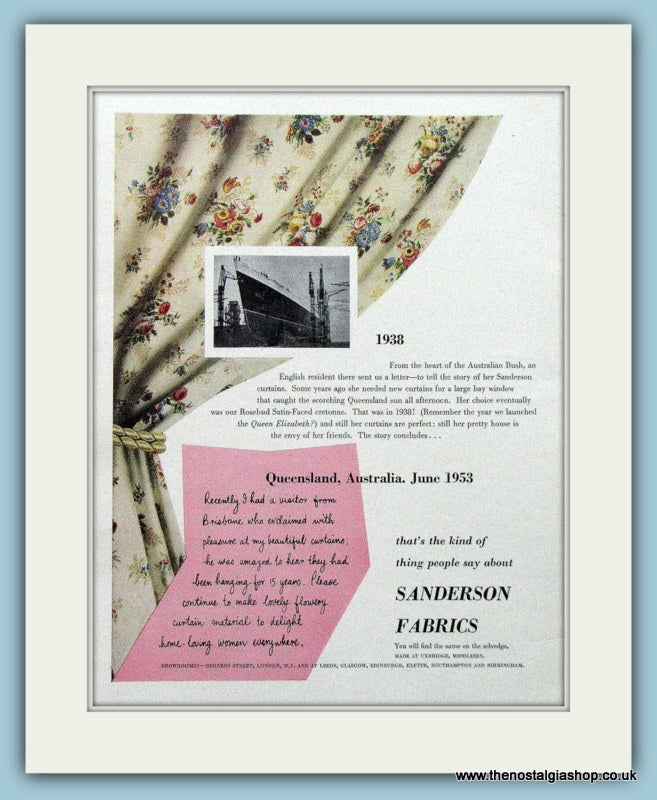 Sanderson Fabrics. Original Advert 1955 (ref AD4727)