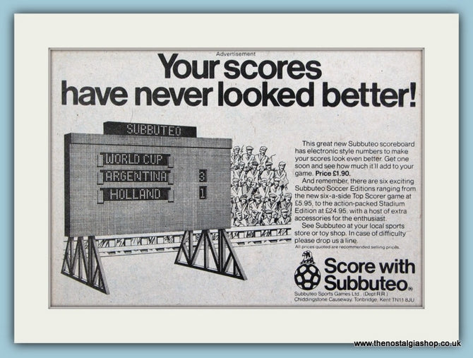 Subbuteo Scoreboard Original Advert 1979 (ref AD6407)