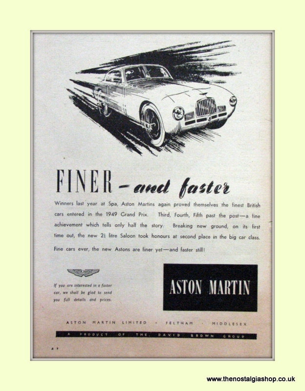 Aston Martin Original Advert 1949 (ref AD6749)