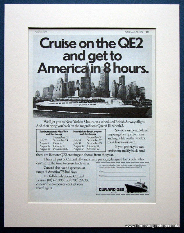 QE2 Cruise To America. Original advert 1975 (ref AD964)