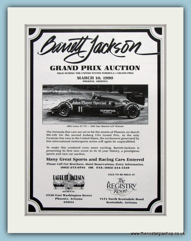 Barnett Jackson Grand Prix Auction 1990. Original Advert (ref Ad2022)