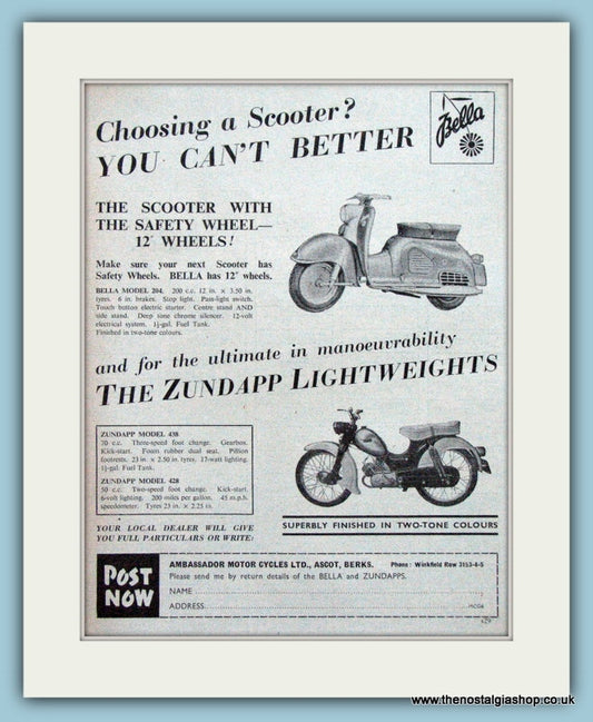 Bella Scooter & Zundapp Lightweight bike, 1960 Original Advert (ref AD4091)