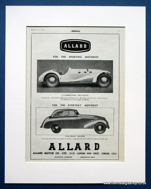 Allard J.2 Competition 2 Seater And Saloon 1950 Original Advert (ref AD1452)