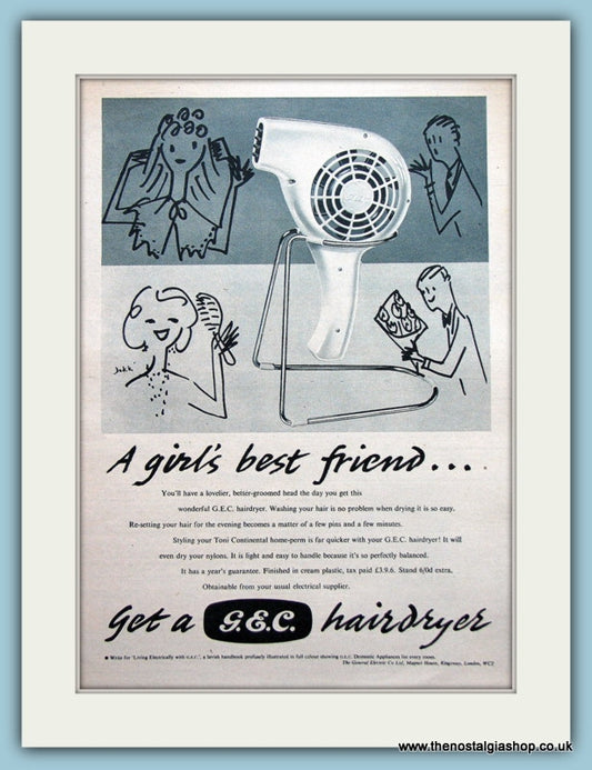 G.E.C. Hairdryer. Original Advert 1959 (ref AD3647)