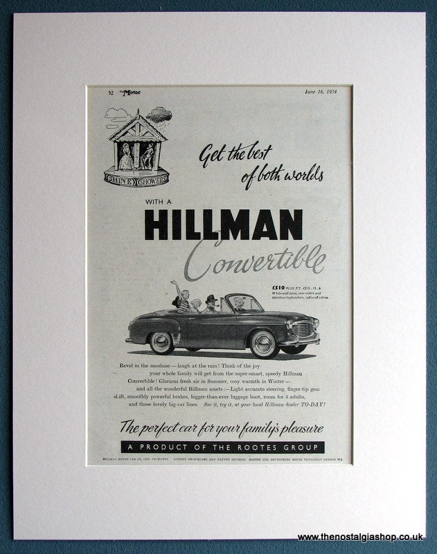 Hillman Convertible 1954 Original Advert (ref AD1709)