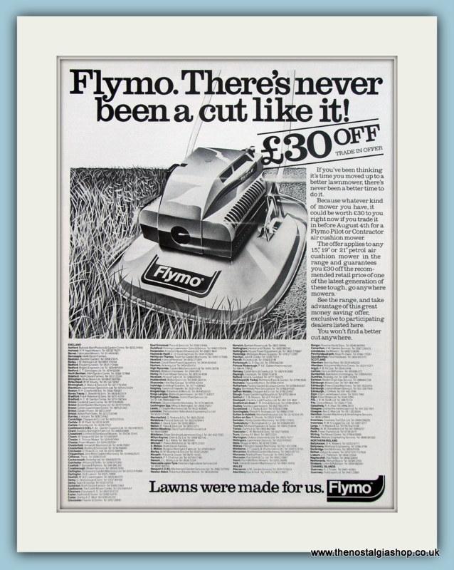 Flymo. Set of 2 Original Adverts 1978, 1985. (ref AD4610)