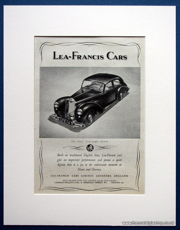 Lea-Francis Cars 14 h.p 1952 Original Advert (ref AD1689)