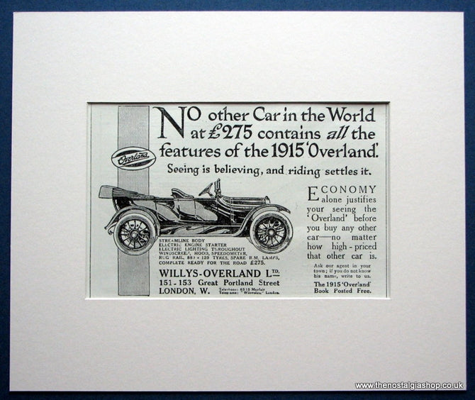 Willys Overland Car. Original advert 1915 (ref AD1616)
