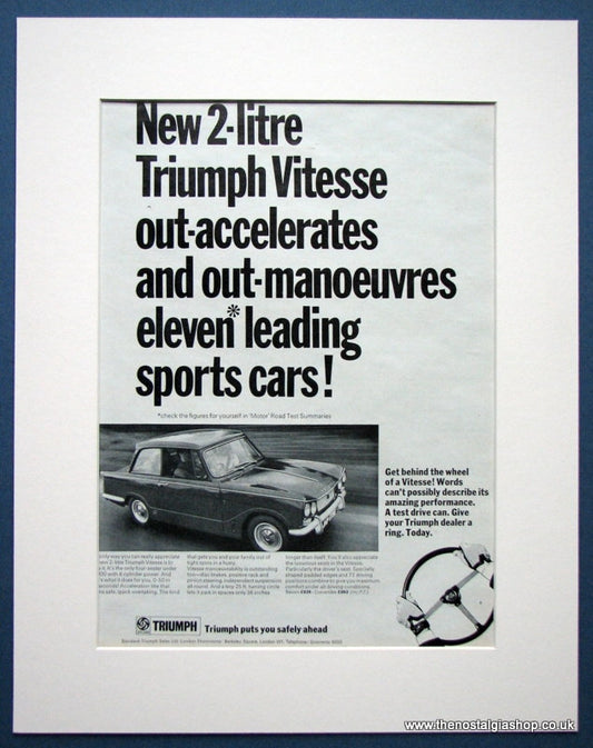 Triumph Vitesse Set of 2 Original adverts 1964 & 1967. (ref AD1345)