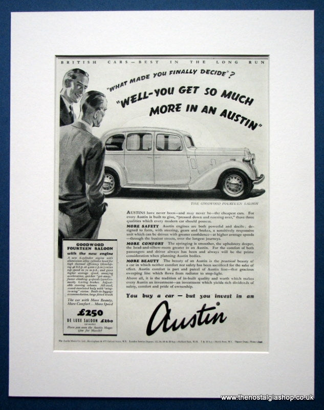 Austin, The Goodwood Fourteen Saloon. Original advert 1938 (ref AD1379)