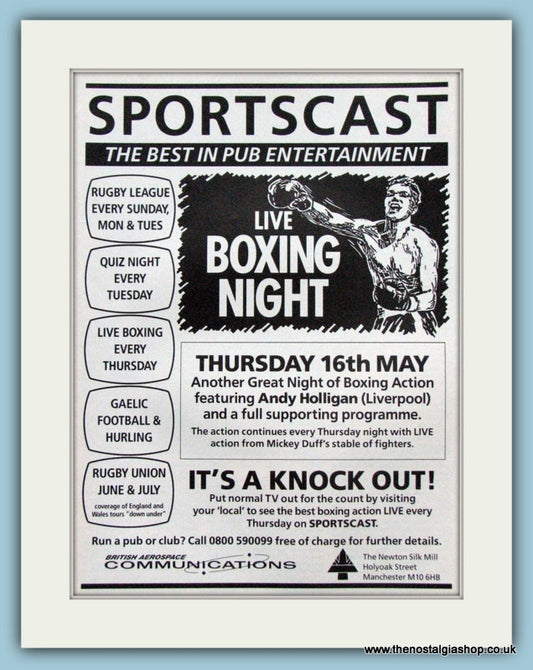 Sportscast, Live Boxing Night, Original advert 1991 (ref AD4395)