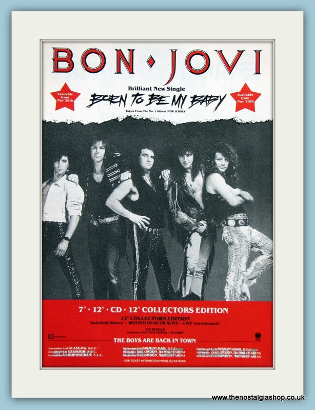 Bon Jovi, Born To Be My Baby 1988 Original Advert (ref AD3280)
