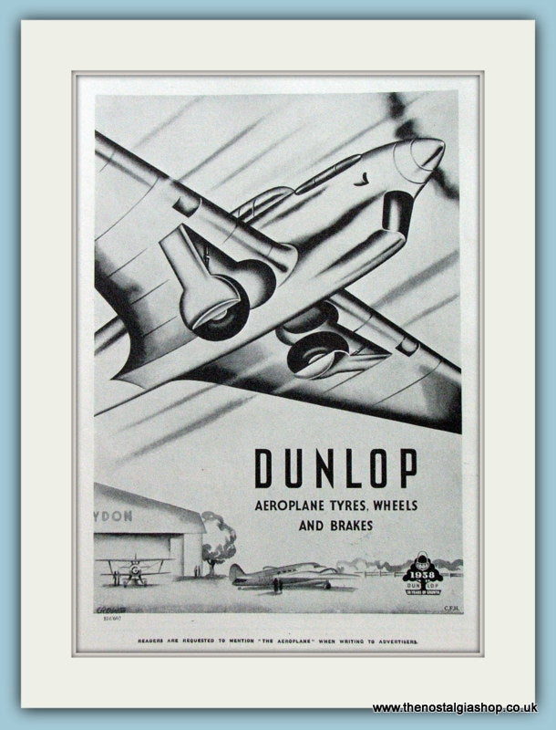 Dunlop Aeroplane Tyres. Original Advert 1938 (ref AD4219)