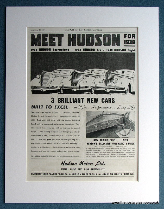 Hudson Terraplane, Hudson Six, Hudson Eight 1937 Original Advert (ref AD1732)