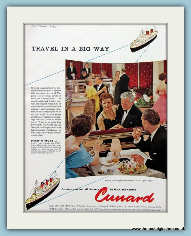 Cunard Cruise Ship Original Advert 1959 (ref AD2310)