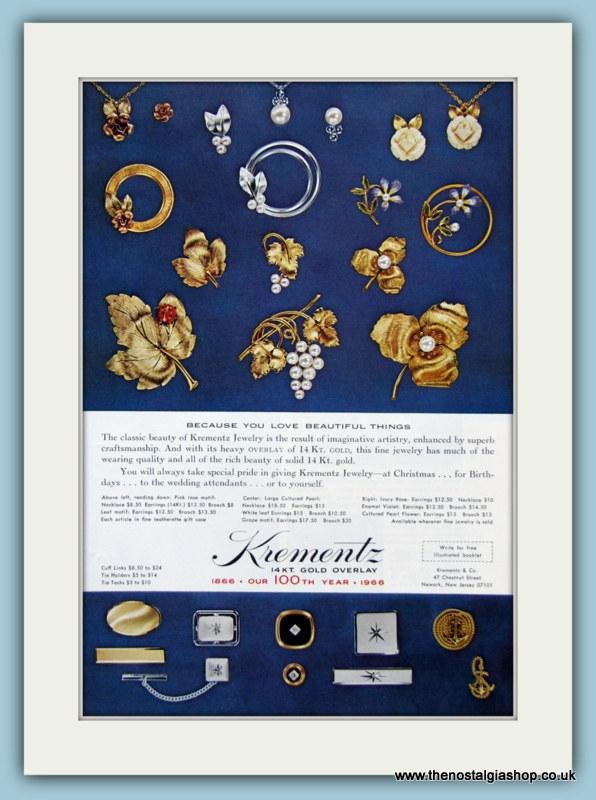 Krementz Jewellery Set Of 3 Original Adverts 1965, 1967 & 1969 (ref AD6174)