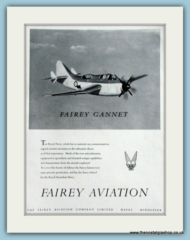 Fairy Gannet Aircraft. Original Advert 1953 (ref AD4241)