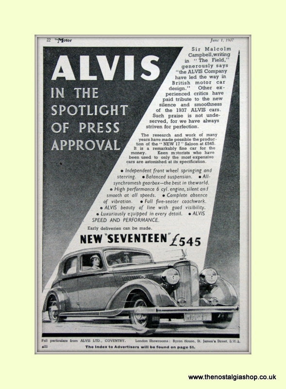 Alvis Seventeen 1937 Original Advert (ref AD6618)