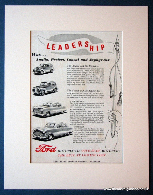 Ford Anglia, Prefect, Consul, Zephyr 6. Original advert 1952 (ref AD1129)
