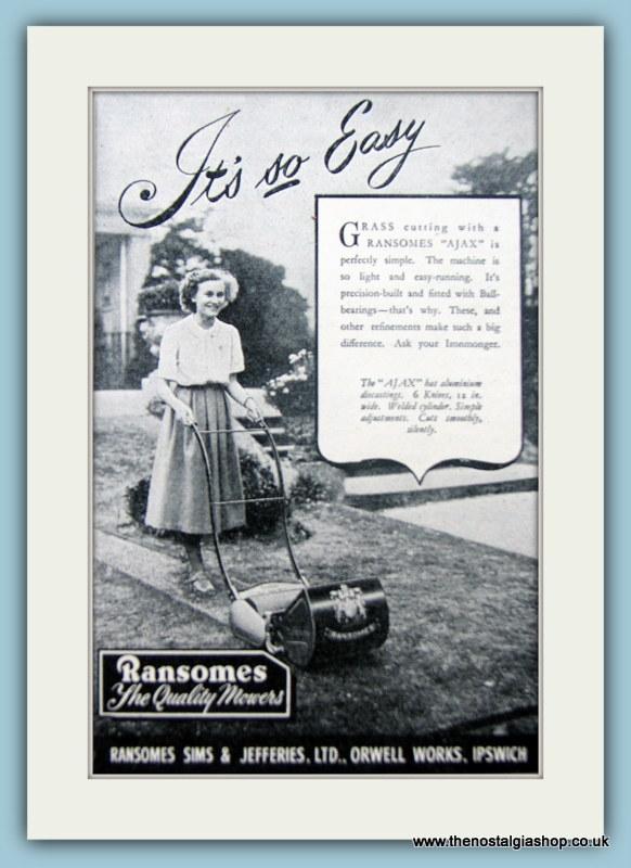 Ransomes Lawnmowers. Set of 3 Original Adverts 1950s (ref AD4622)