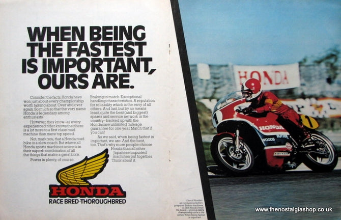Honda Race Bred Thoroughbred, Large Original advert 1977 (ref AD1284)