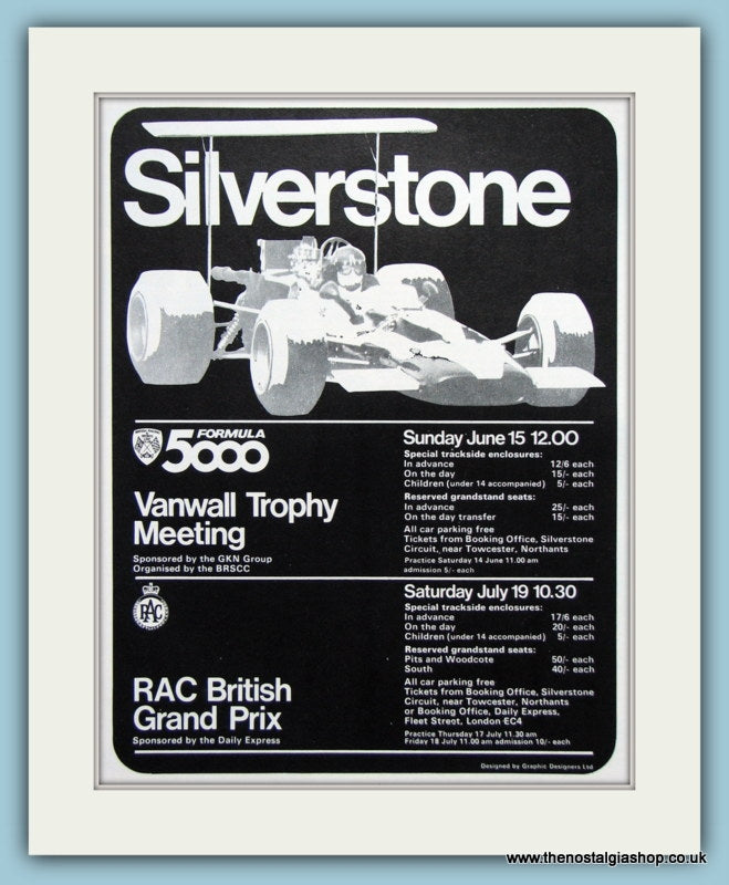 Silverstone Formula 5000 & British Grand Prix 1969 Original Advert (ref AD1993)